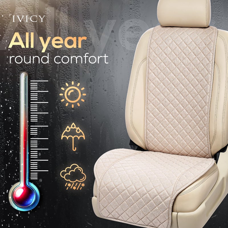 IVICY Linen Car Seat Cover for Cars - Non-Slip Soft & Breathable - Front Car Seat Protector Covers Universal Fits Most Automotive  Vans  SUVs  Trucks - 1 Unit - Beige - Image 4